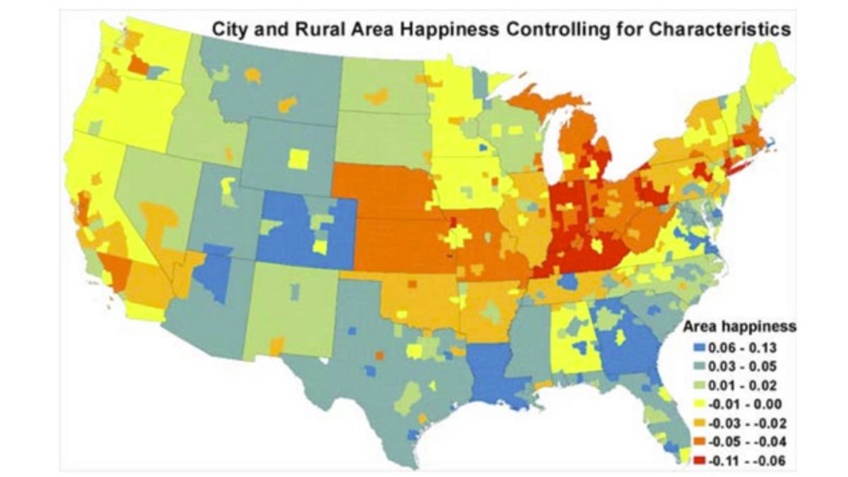 This map shows where the happiest and most unhappy people in the United States live
